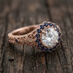 Vintage Esintili Safir Detaylı Tektaş